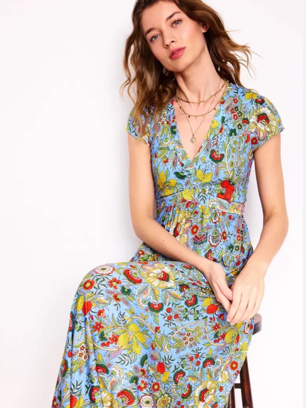 BODEN Fit & Flare Jersey Midi Dress 10 NEW Floral Fruit Euro Summer Vacation - Picture 11 of 15